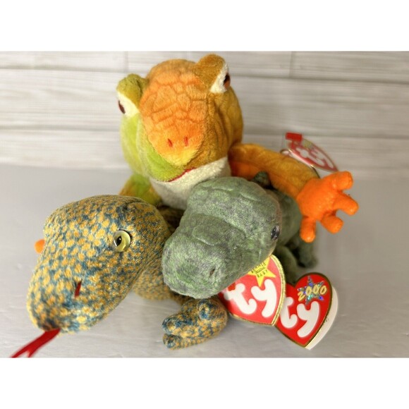 Ty Beanie Babies Lot Scaly the Lizard, Swampy the Alligator, Prince the Frog - Picture 1 of 9